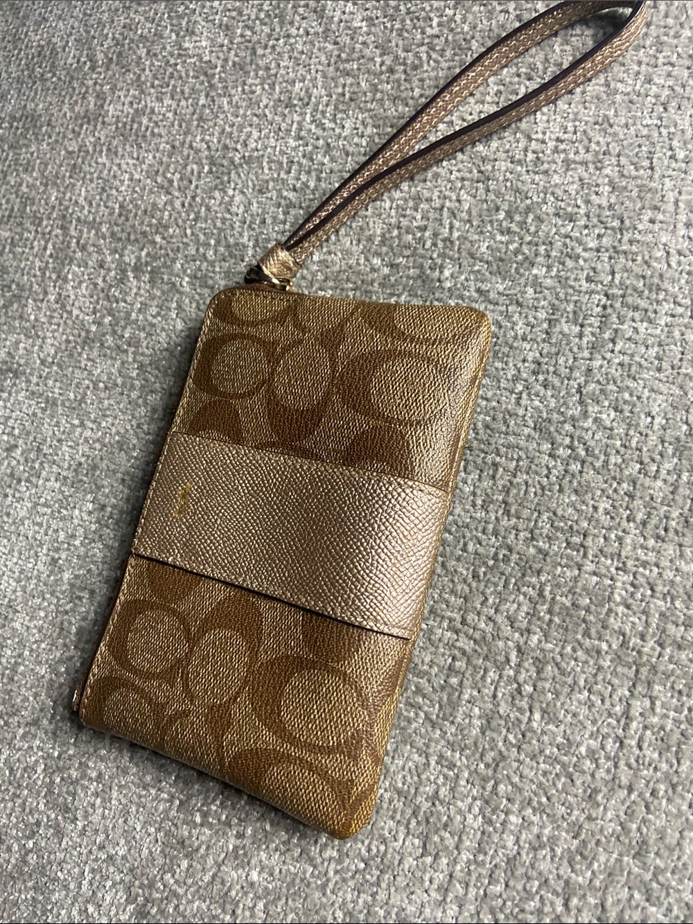 Coach Signature Monogram Wristlet Phone Case in Brown